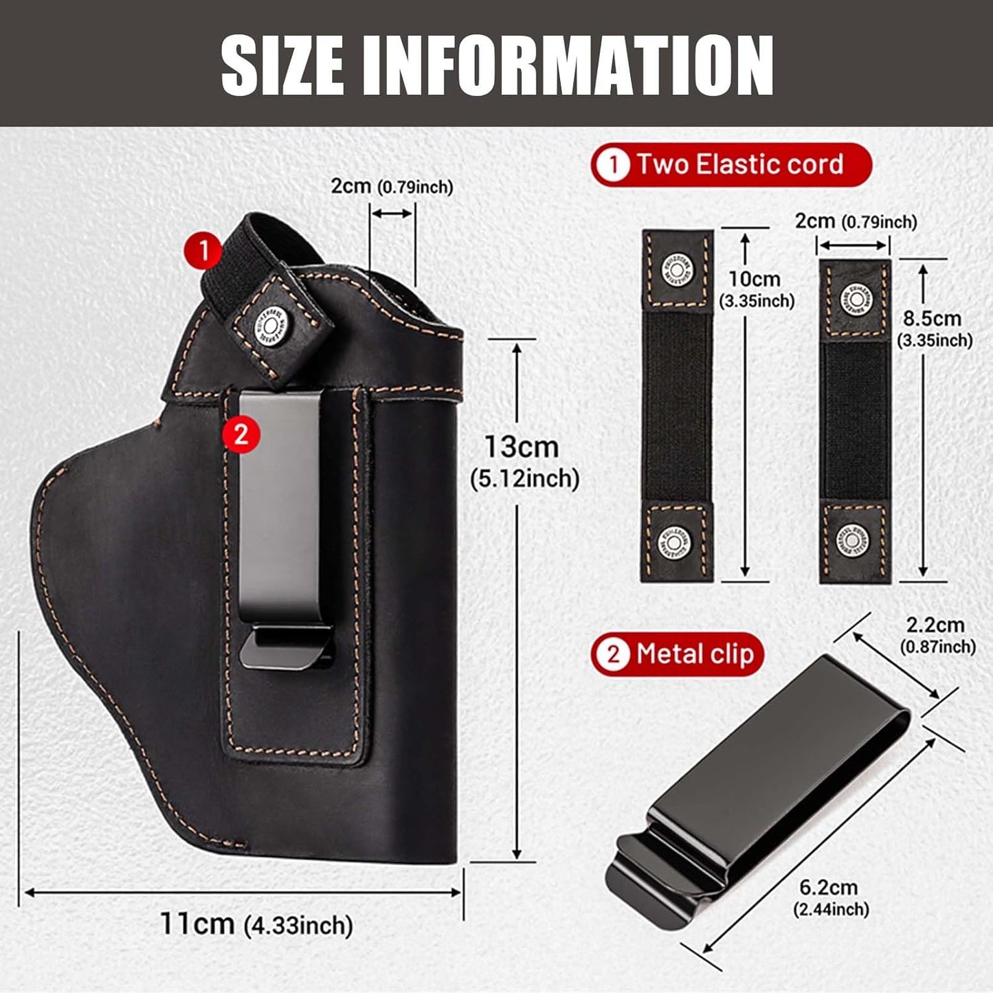 Skiennix Leather Universal Pistol Holster - IWB/OWB Concealed Gun Holster for Glock, Taurus, Sig, Springfield | Fits Most Pistols