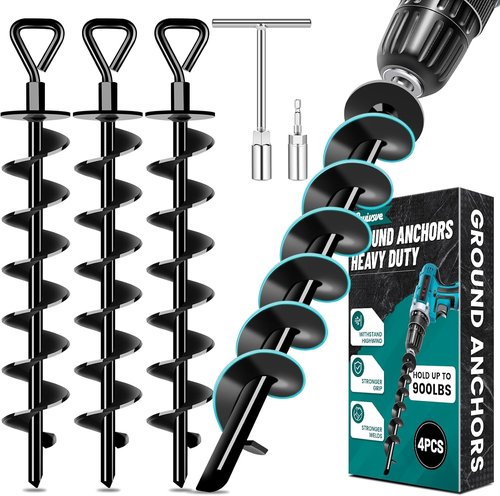 Ground Anchors | Heavy Duty Screw-In Stakes for Trampolines, Tents, and Canopies - High Wind Resistance