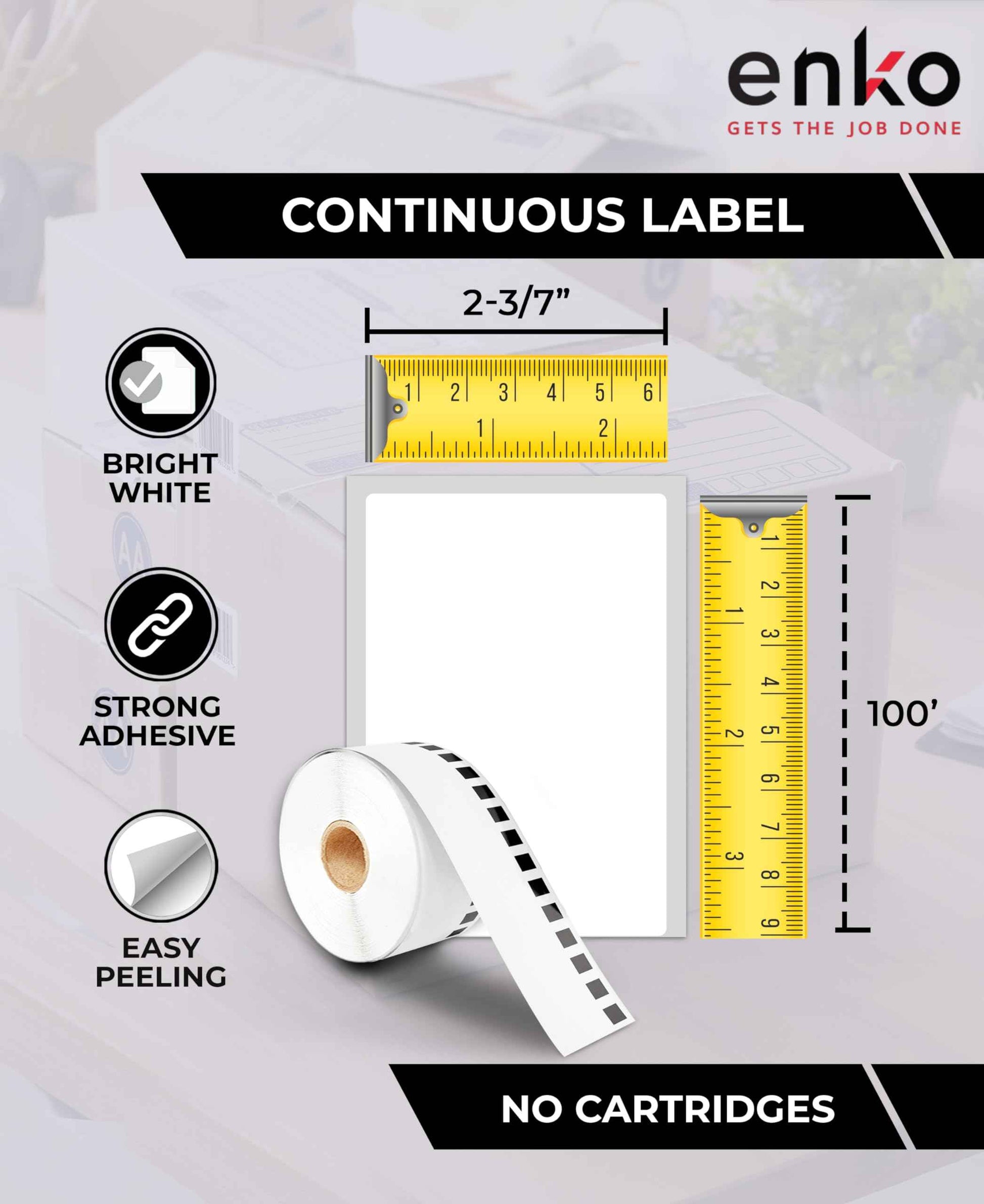 enKo - Compatible DK-2205 Continuous Adhesive Thermal Labels (2.4 Inch x 100 Feet) Compatible Labels for Brother Label Printer QL-820NWB QL-800 QL-810W - [12 Rolls, No Cartridge Frames]