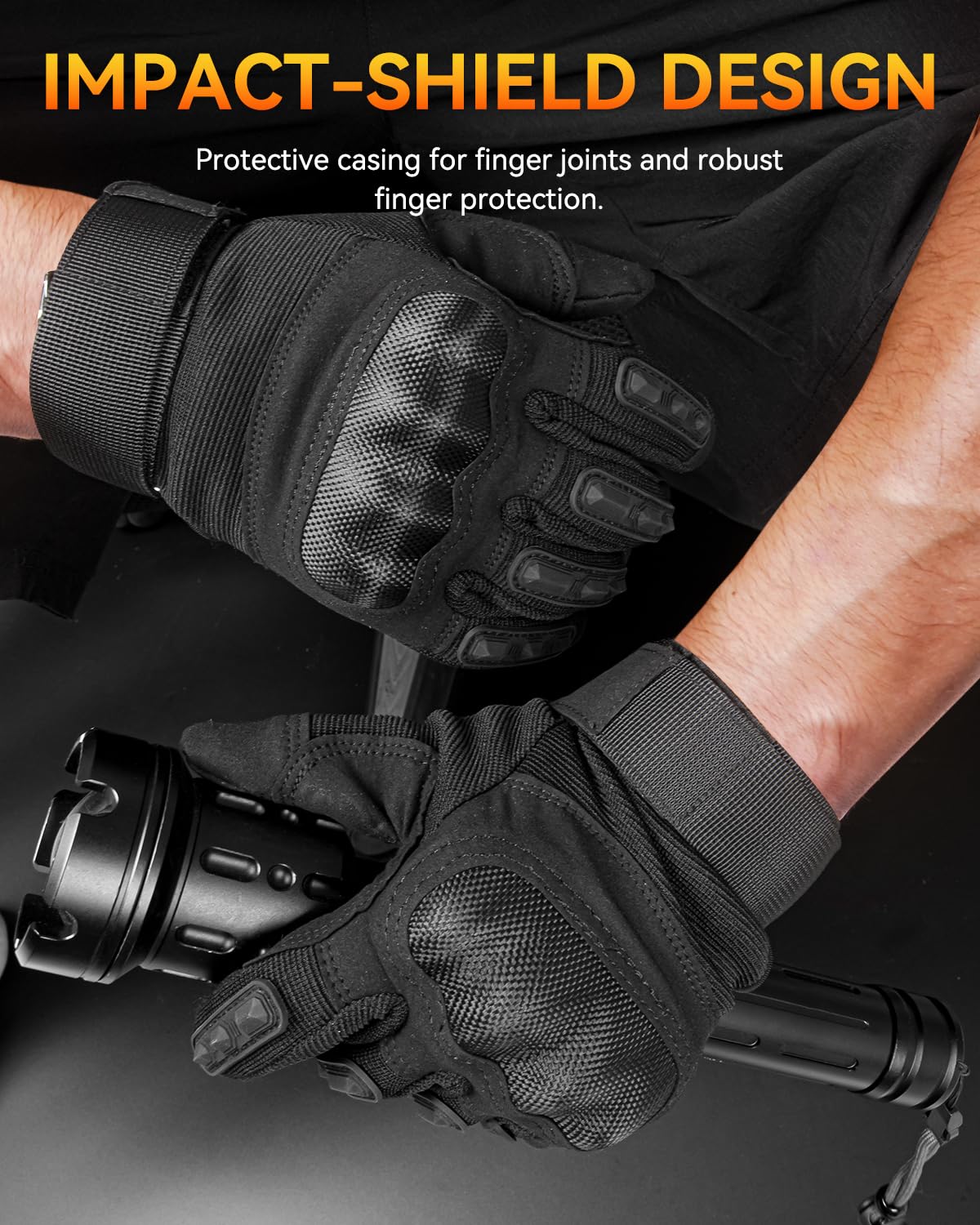 Tactical Gloves for Men and Women, Motorcycle Gloves Black Touchscreen with Hard Shell for Airsoft, Paintball, Motocross, Hunting, Shooting, Camping, ATV Riding, Outdoor Sports, Work (Black, Medium)