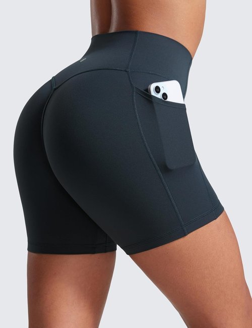 CRZ YOGA Biker Shorts - Secretsculpt Butterlift Design with Pockets | 5'' High Waist for Enhanced Comfort