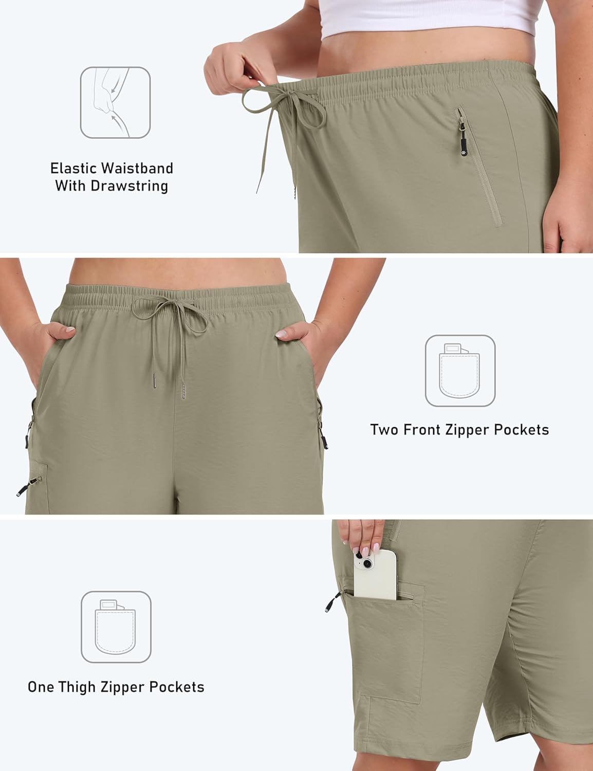 MoFiz Women's Plus Size Hiking Shorts - Lightweight Quick-Dry Athletic Shorts in Grey Khaki, 4XL