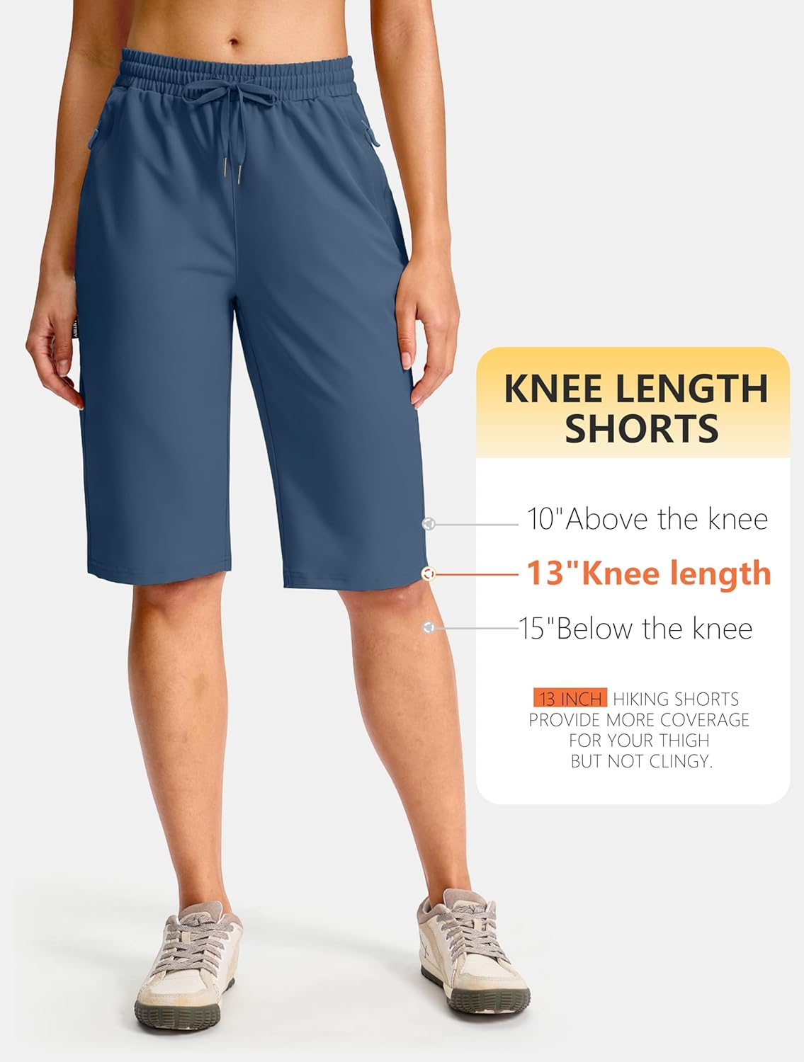 SANTINY Women's Hiking Shorts - 13" Quick Dry Lightweight Bermuda with 3 Zipper Pockets