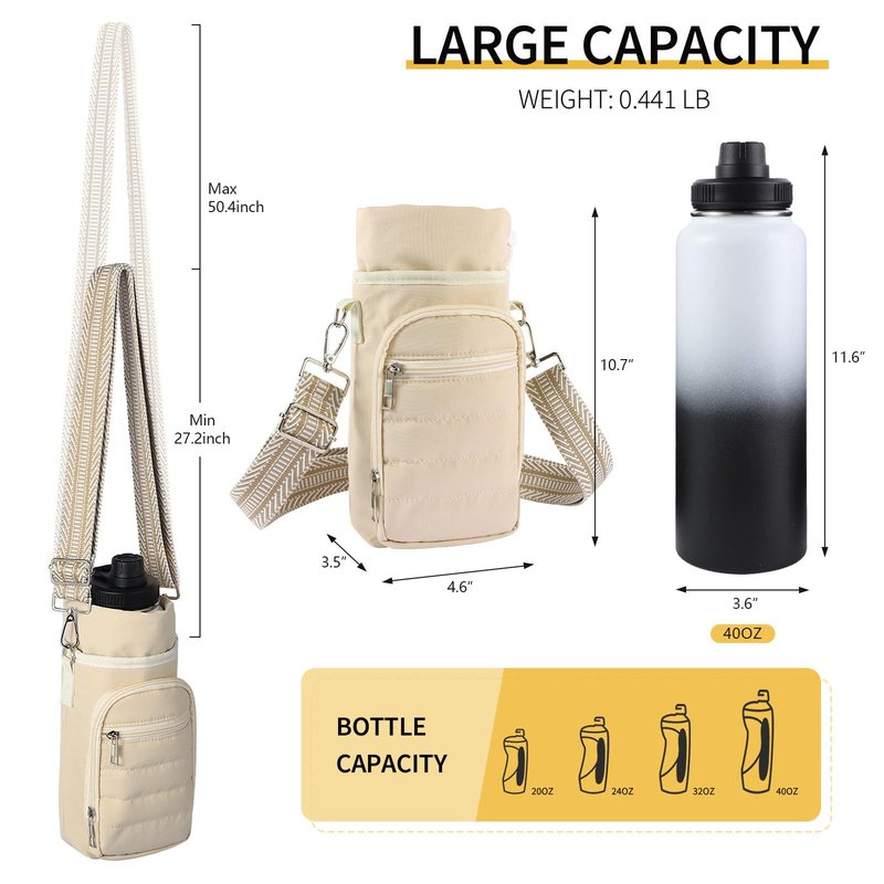 Aodotx Water Bottle Carrier Bag with Phone Pocket, 32oz 40oz Water Bottle Holder Bag with Adjustable Strap for Hiking Camping