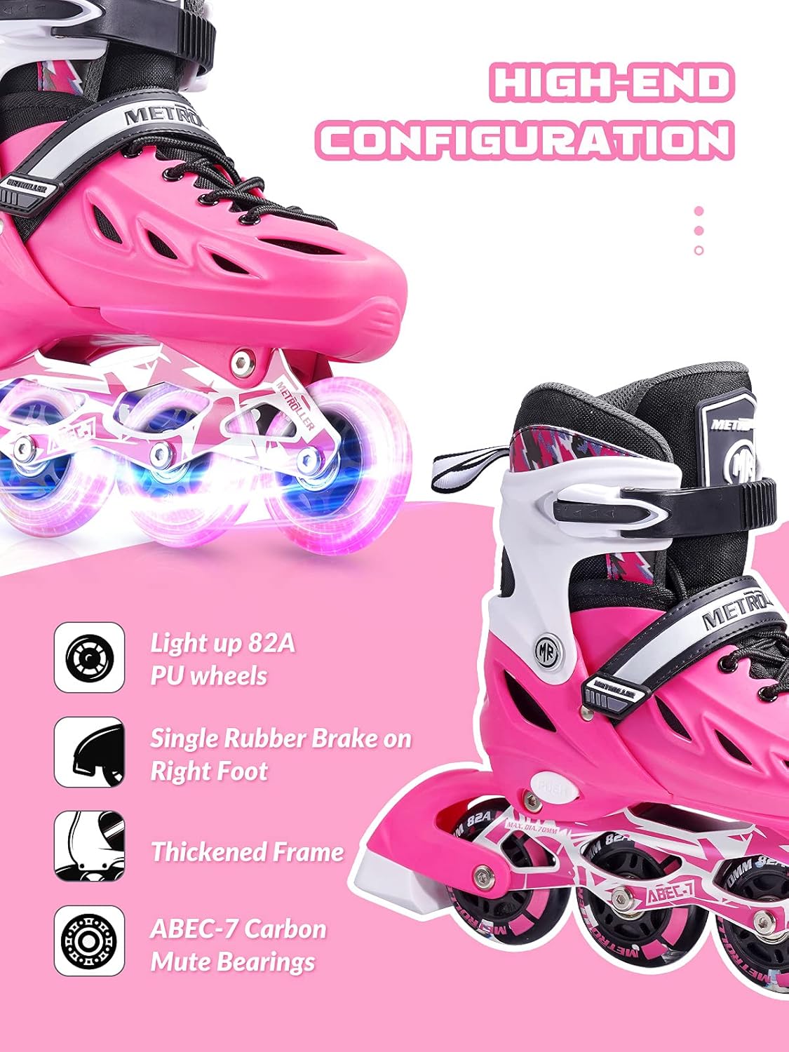 Metroller Inline Skates - Adjustable Sizes for Kids & Adults | Light-Up Wheels for Fun & Safety