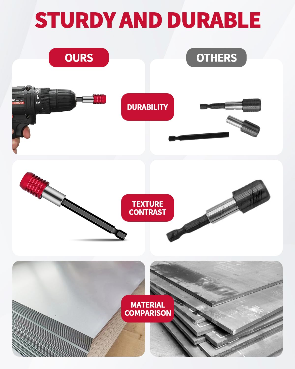 4 PCS Drill Bit Extension, 1/4" Hex Magnetic Drill Extension Bit Holder, Drill Extension for Impact Driver, 2", 4", 6", 12" Length, Durable Cr-V Steel, Perfect for Screws, Nuts and Drill Sockets