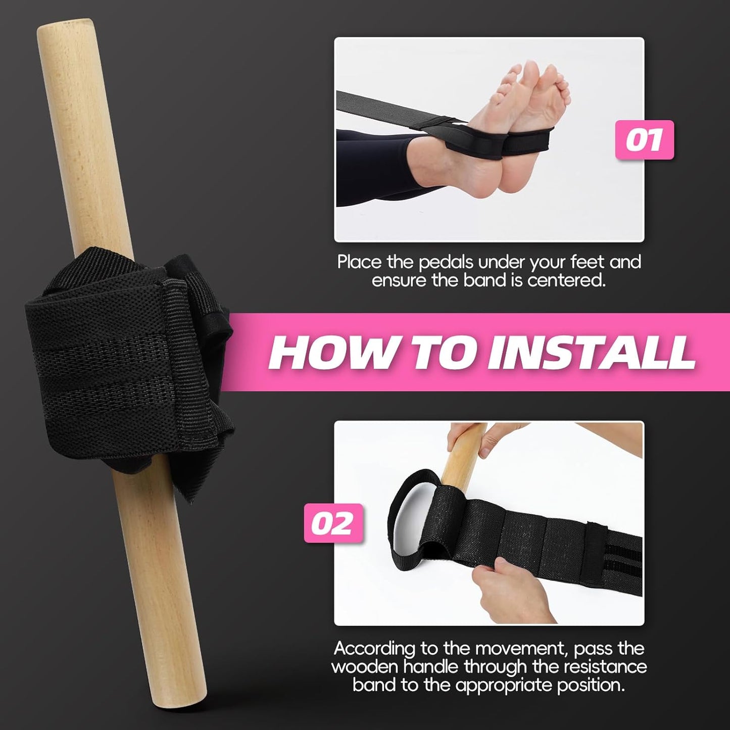 Skiennix Pedal Resistance Bands - Adjustable Manual Tension with Wood Handles | Multifunctional Fitness for Abdomen, Arms, Legs