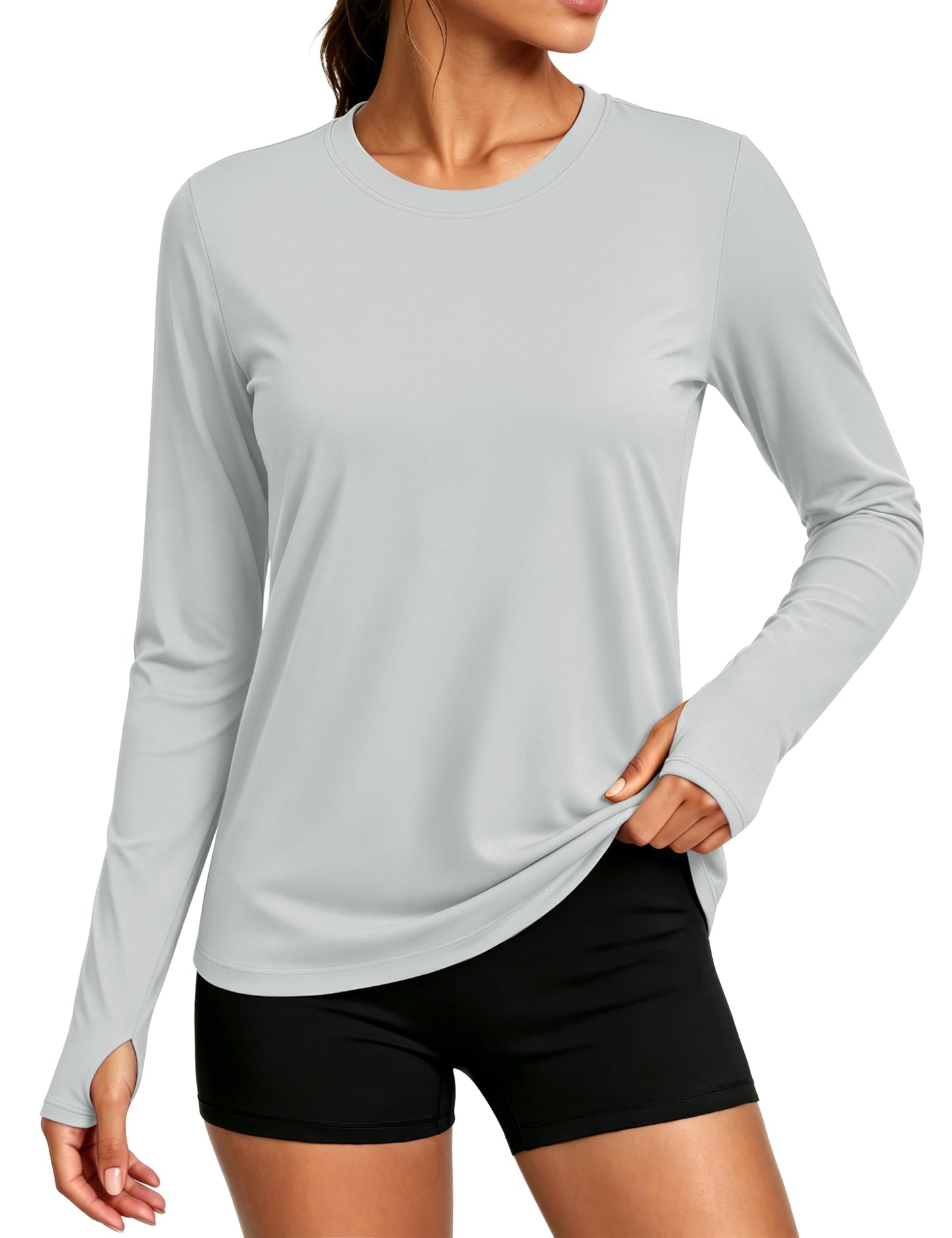 MAGCOMSEN Women's UV Protection UPF 50+ Long Sleeve Quick Dry Fit Cooling Sunscreen Shirts Gym Fishing Tops Light Grey L