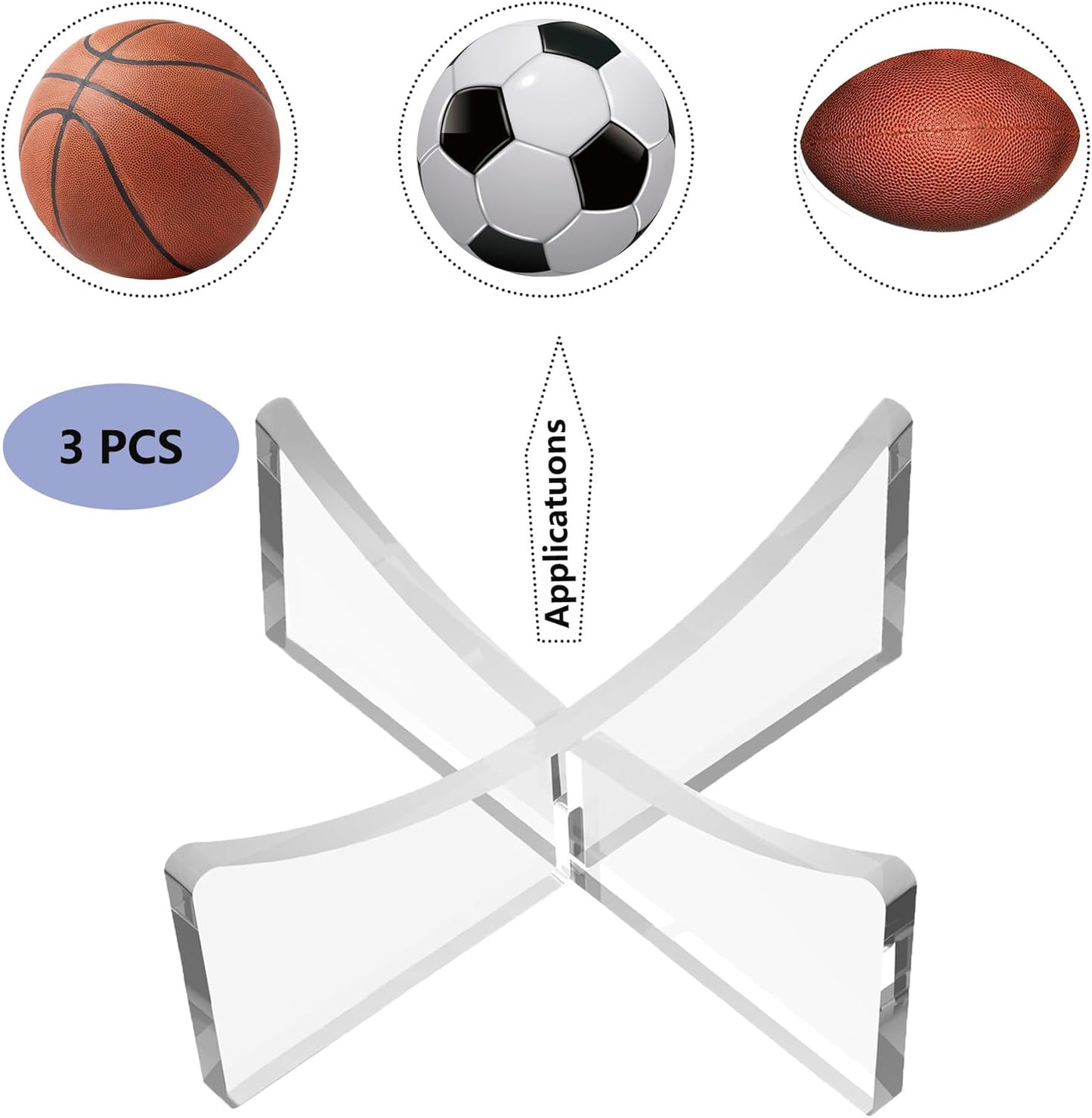 Skiennix Basketball Stand - 3-Pack Acrylic Display Holders for Football, Soccer & Volleyball