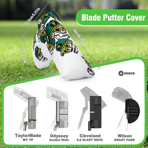 BAIRBRE Putter Covers Funny Skeleton Golf Mallet Putter Head Covers Blade Putter Covers Putter Headcover Leather Golf Headcover with Magnetic Closure for All Brand (for Blade)
