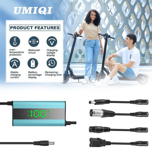 54.6V 2A Electric Scooter Charger with LED Charging Display (1-100%), for Hoverboard with 5 Connectors, Universal Charger for All 48V Lithium Batteries, for N-inebot, Kugoo (Blue