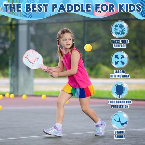 Lunmon 2 Pack Kids Paddle with 4 Cute Ball Small Grip Lightweight Fiberglass Rackets Paddle Set for Christmas Party Gifts Children 4-11 Years Old(Whale)