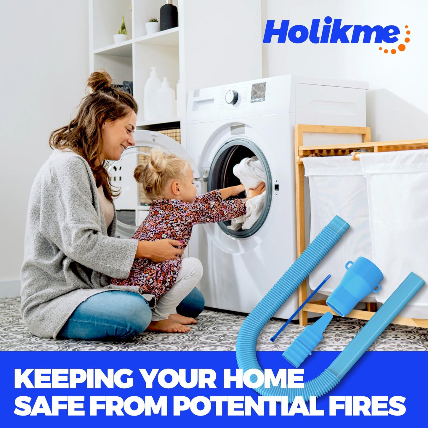 Holikme Dryer Vent Cleaner Kit - Vacuum Hose Attachment and Clothes Dryer Lint Vent, Sky Blue