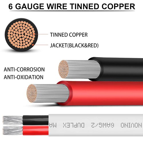 Marine Grade 6 AWG Duplex Wire - 50ft Tinned Copper Electrical Cable for Boats & RVs