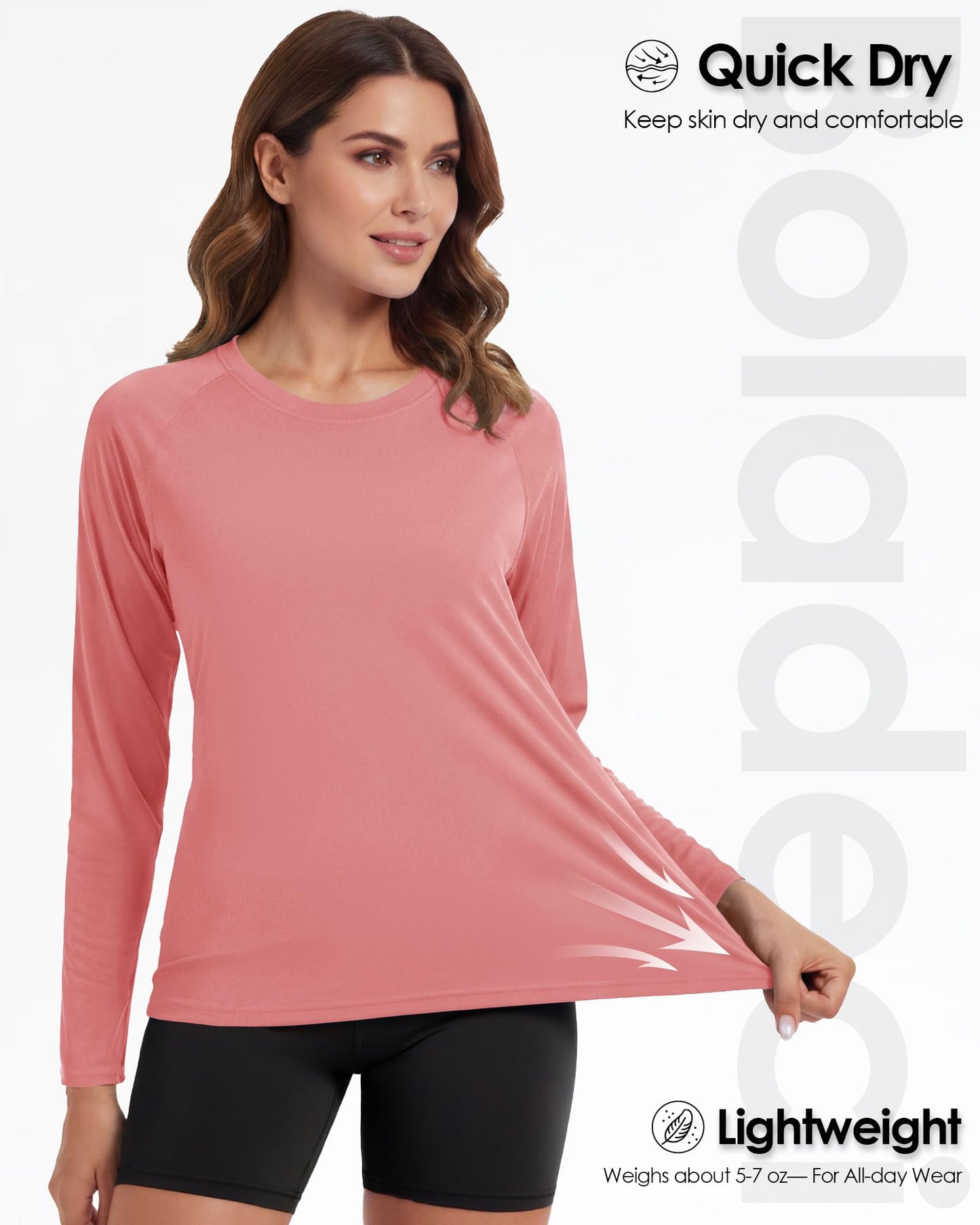Boladeci Sun Shirts for Women Rash Guard Long Sleeve Swim Shirt UPF 50+ UV Protection Athletic Workout Tops Grey Pink L