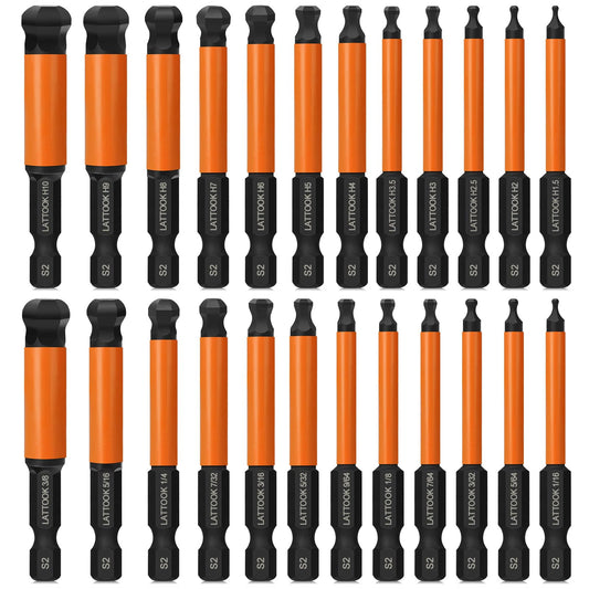 LATTOOK Ball End Hex Head Allen Wrench Drill Bit Set, 24PCS 2.5 Inch Metric & SAE Sizes Ball End Hex Bit Set Allen Key Set Hex Key Set, Magnetic Tipped, S2 Steel