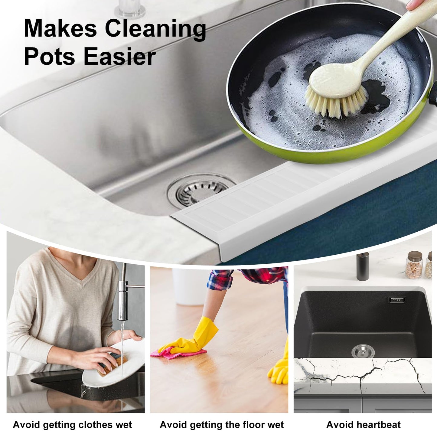 kitchen Silicone Sink Splash Guards & Edge Protector, 4"X20", Pure Silicone, Open Edge Protector Can Be Cut & DIY, Fits All Sinks