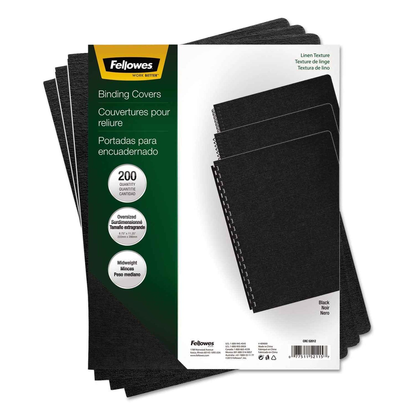 Fellowes Linen Texture Presentation Covers, 8 3/4 Inch X 11 1/4 Inch, 200 Per Pack, Black (52115)