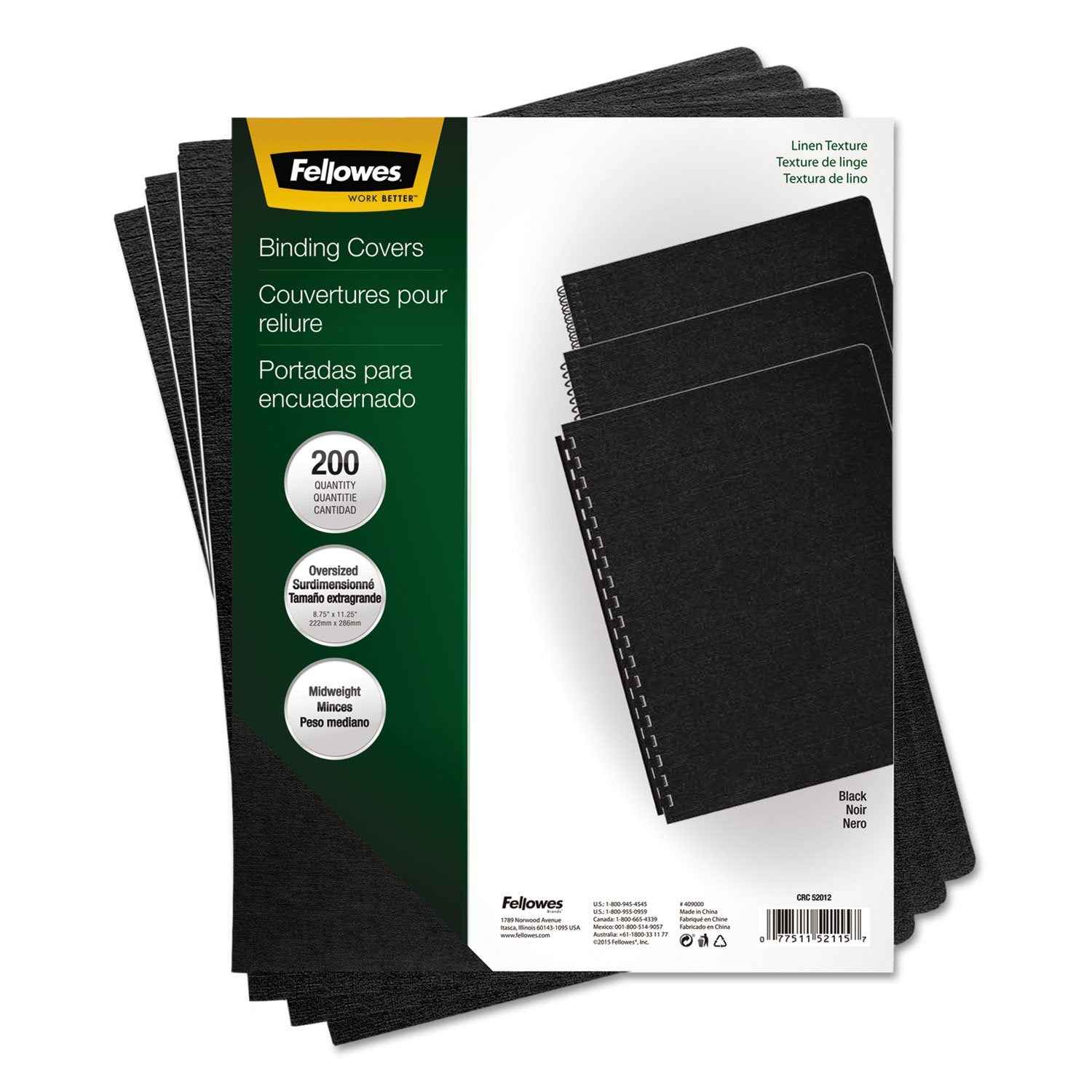 Fellowes Linen Texture Presentation Covers, 8 3/4 Inch X 11 1/4 Inch, 200 Per Pack, Black (52115)
