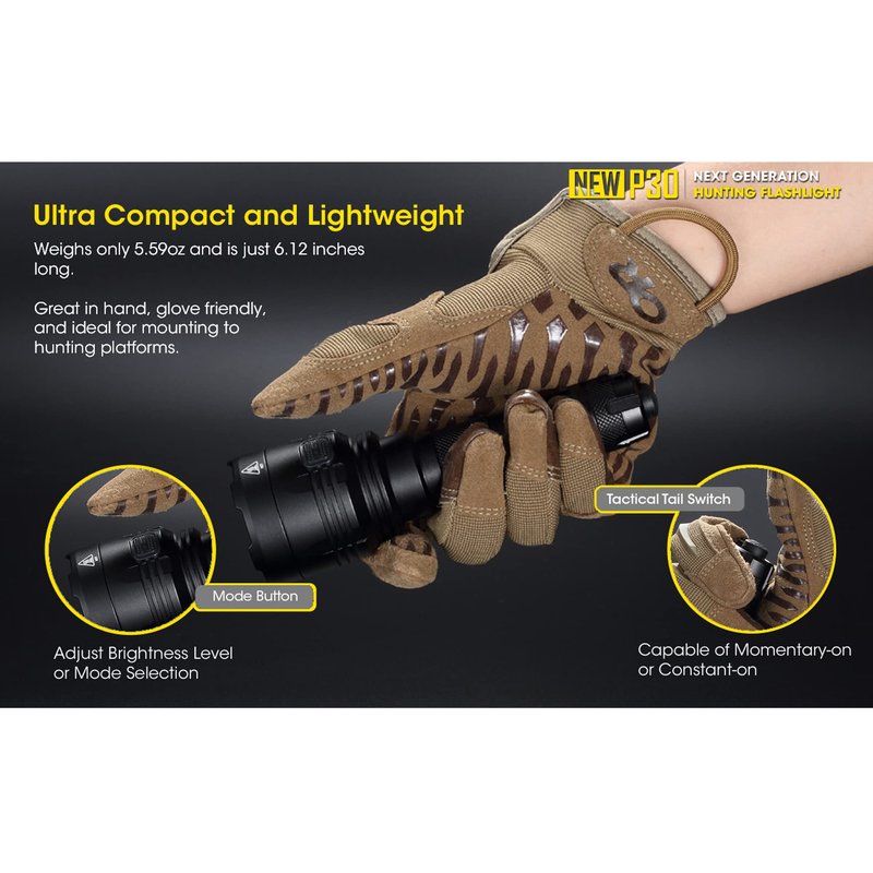 Nitecore NEW P30 1000 Lumen 676 Yard Long Throw Hunting Flashlight with LumenTac Organizer