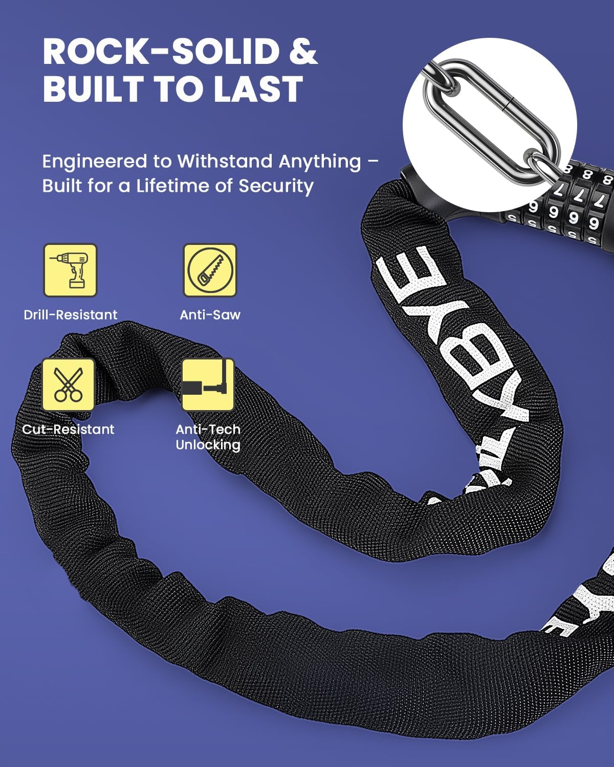 ONVIAN Heavy Duty Bike Lock - 5 Digit Combination, 3.2Ft Long Chain for High Security | Ideal for Ebikes, Scooters, and More