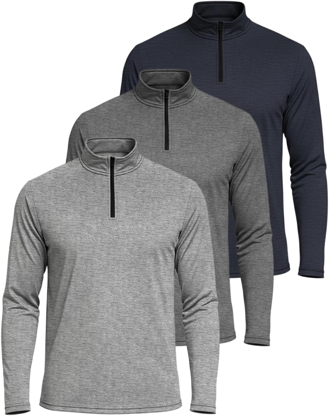 Real Essentials Men's Dry-Fit Active Quarter Zip Pullover - 3 Pack | Athletic Performance, Big & Tall Options