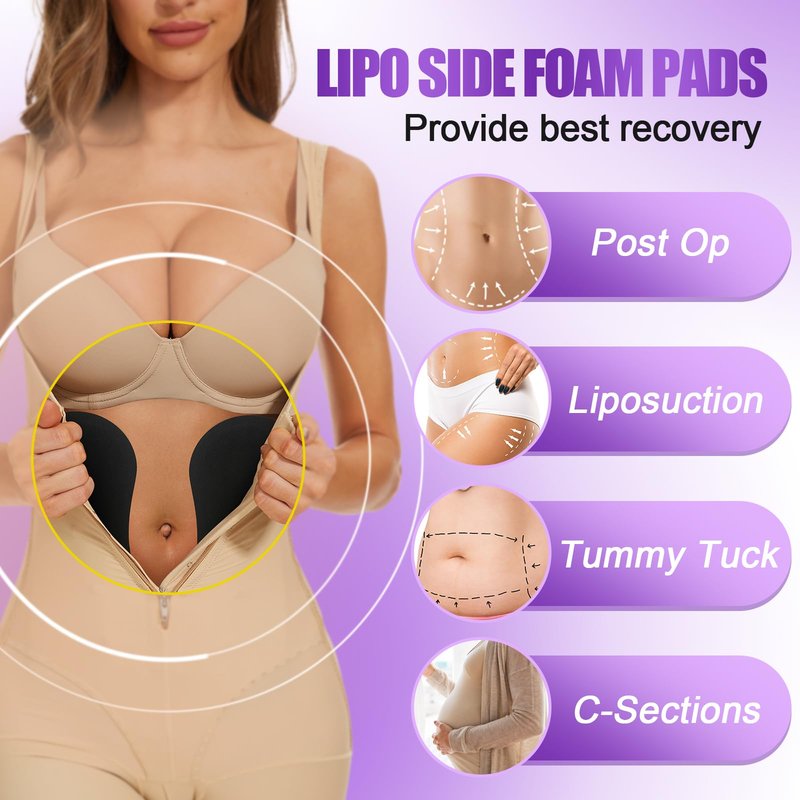 JNATER Lipo Foam Lateral Protectors - Women Lipo Side Foam Pads, Lipo Foams Post Surgery, Abdominal Compression Lipo Board For Tummy Tuck & Liposuction Post Surgery Recovery (2Pcs, Black)