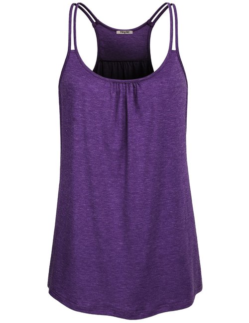 Hibelle Womens Sportswear, Ladies Sleeveless Summer Stretchy Yoga Tank Tops Sports Shirts Scoop Neck Flowy Curved Hem Trendy Pretty Front Ruched Tunic Racerback Workout Top Purple Small
