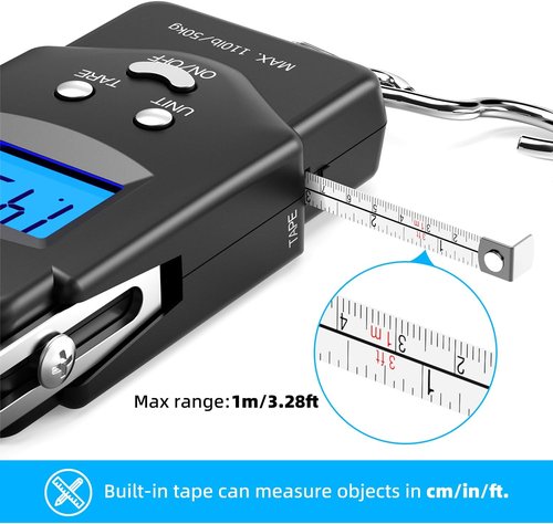 Dr.meter Fish Scale with Lip Gripper - 110lb Digital Weight Scale & Measuring Tape | Stainless Steel Fishing Tool
