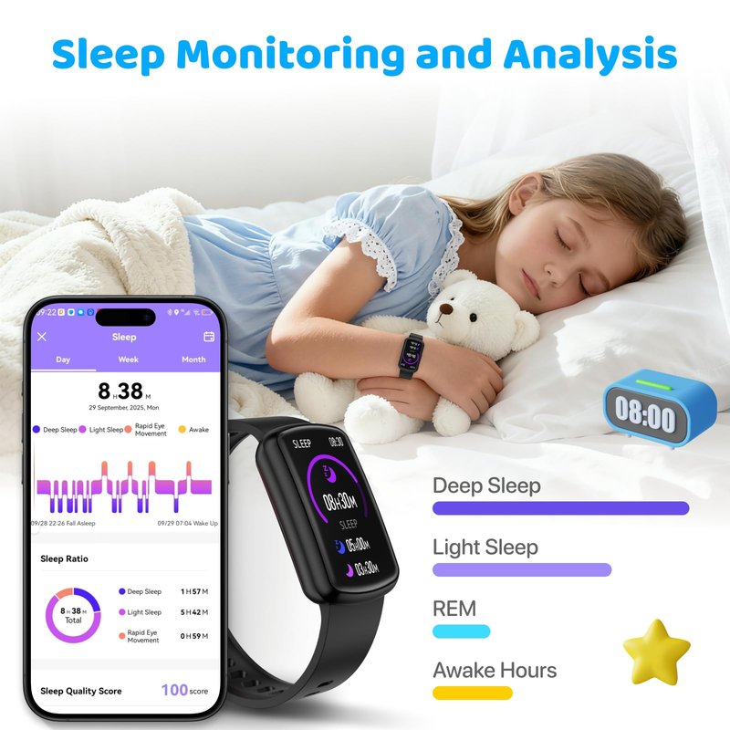 afoloery Smart Watch for Kids, Heart Rate, Sleep Monitor, Activity Tracker, Pedometer, IP68 Waterproof, Long Standby, Kids Fitness Tracker Watch for Boys Girls Ages 5-15 Birthday Gifts (Black)