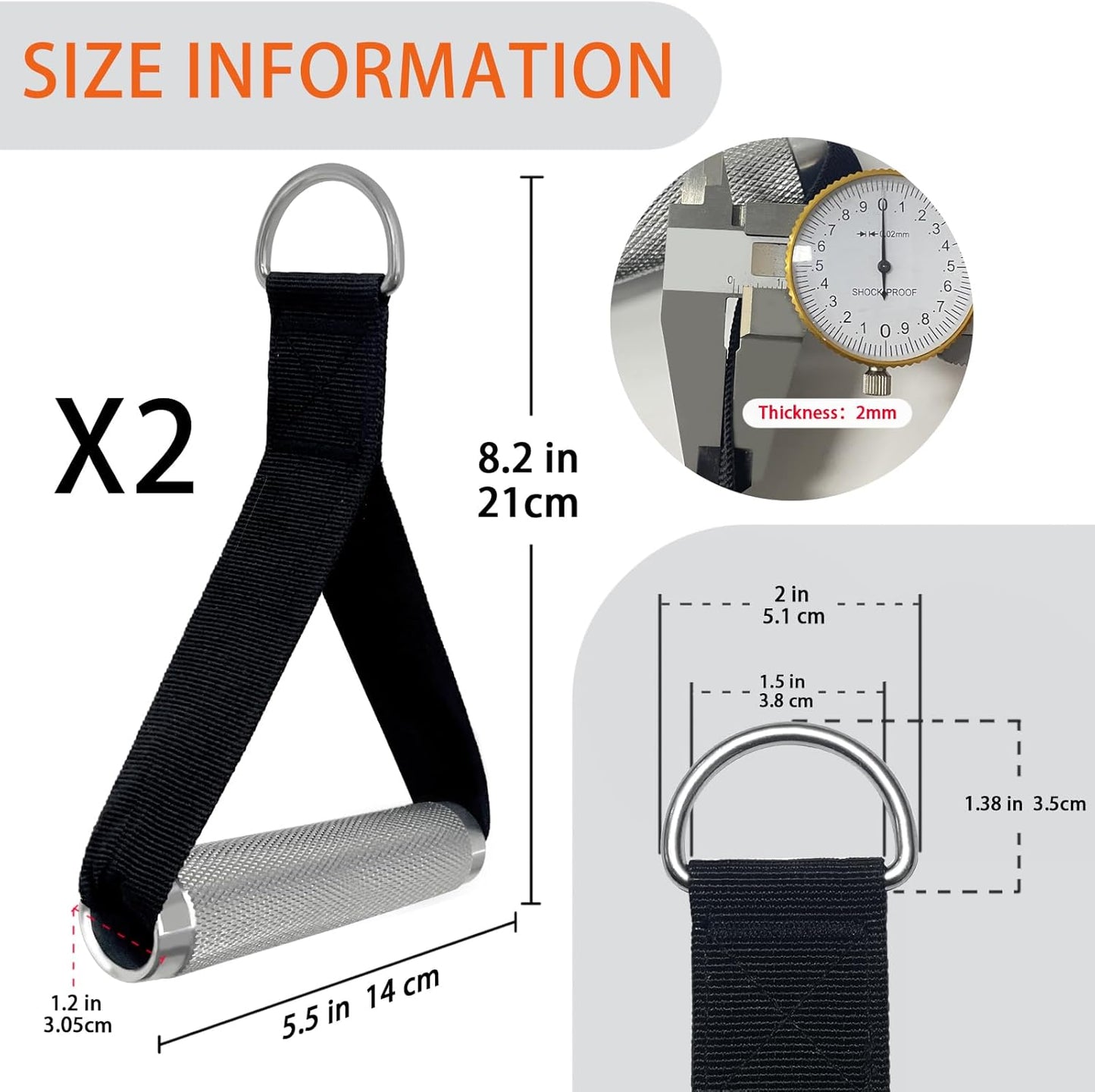 Skiennix Heavy Duty Exercise Handles - Aluminum Alloy Gym Attachments for Cable Machines | 2-Pack