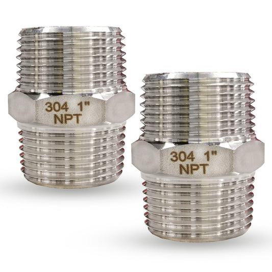 1" Male Hex Nipple Pipe Fittings, 304 Stainless Steel 1 inch NPT Threaded Pipe Adapter Fittings Equal Nipples Connectors, Male Straight Connector Pipe Fitting (1“, 2pcs)