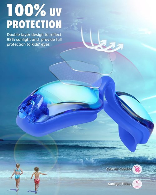 Aegend Swim Goggles - Anti-Fog, UV Protection & Comfortable Fit for Kids Ages 3-14