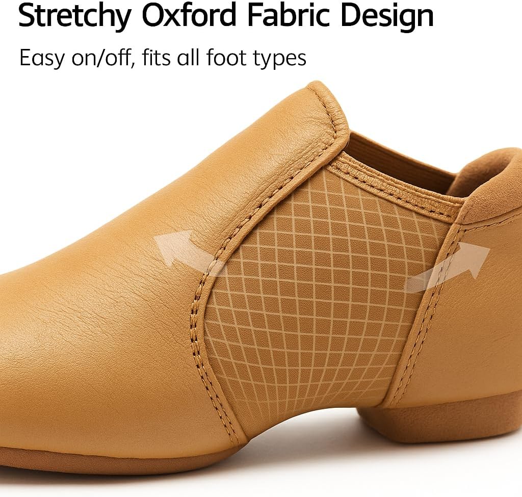 Skiennix Jazz Shoes - Leather Slip-On Dance Shoes for Girls, Women, and Unisex Adults | Comfortable Fit