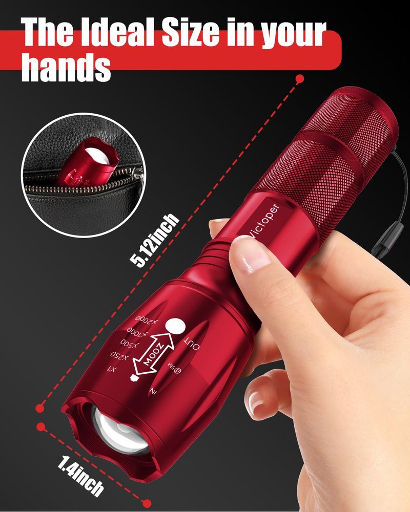 Victoper LED Flashlight 2 Pack Red, Bright High Lumens Tactical Flashlights High Lumens with 5 Modes, Waterproof Zoomable Flash Light for Outdoor, Gifts for Father's Day Camping Essentials Gear