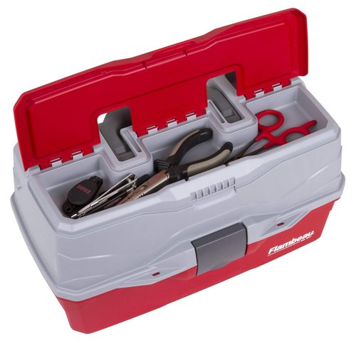Flambeau Outdoors 6383TB 3-Tray Tackle Box - Classic Fishing Lure Storage Organizer, Large Portable Tackle Box, 32 Tray Compartments, Red/Gray