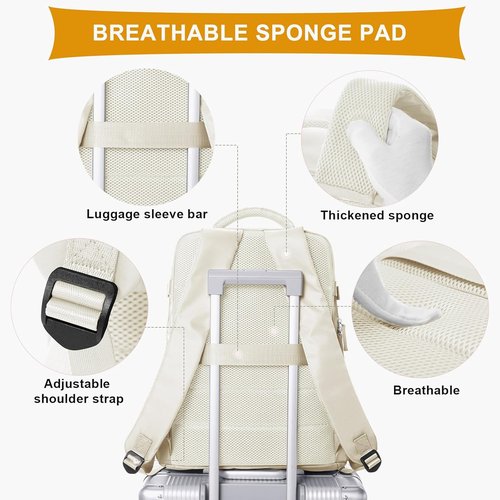 Coowoz Travel Backpack - Airline Approved, Waterproof Rucksack for Hiking & College | Fits 15.6 Inch Laptops - Beige