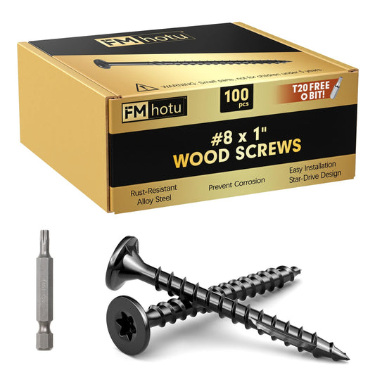 #8 x1” Deck Screws, 100Pcs Star Drive Wood Screws, Rust Resistant Timber Screws for Timber/Log/Landscaping Wood, T20 Star Bit Included, Black