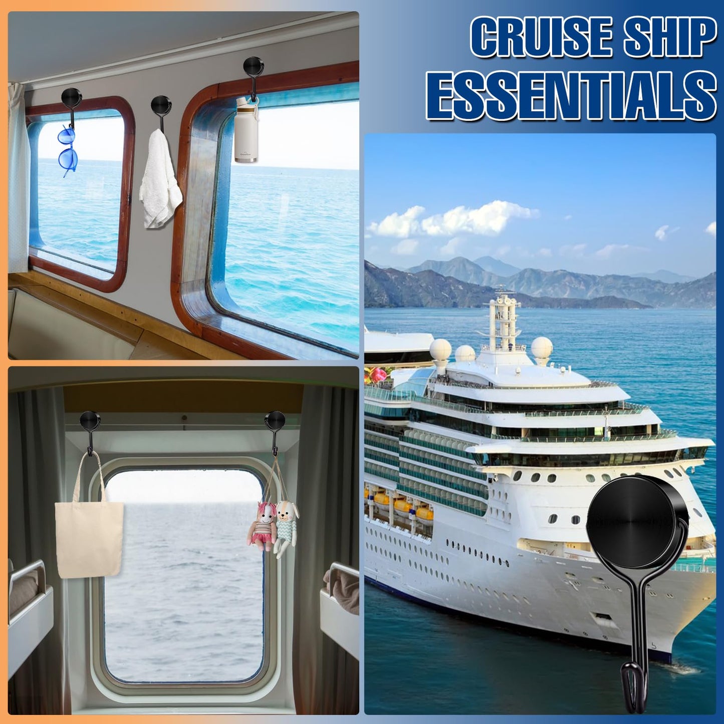 TRYMAG 80LBS Magnetic Hooks Heavy Duty, 6 Pack Strong Swivel Swing Magnetic Hooks for Cruise, Black Extra Neodymium Magnet Hook for Hanging, Magnets Hanging Hooks for Refrigerator, Grill, Locker