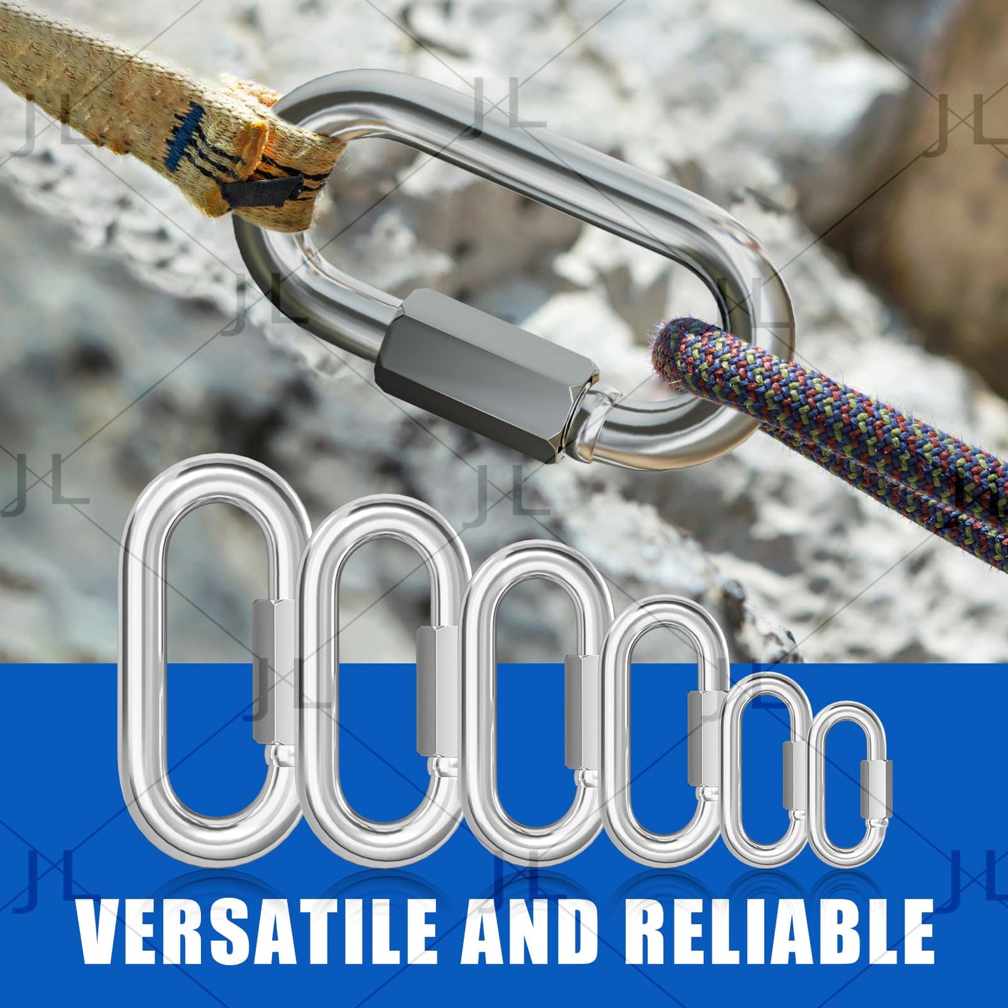 KINLINK 10PCS M5 3/16 Quick Link Chain Connector, 304 Stainless Steel Carabiner, Small Locking Carabiner Clips Heavy Duty Chain Link Connector for Connecting Hammock，Swing, Shade Sail-Capacity 650LB