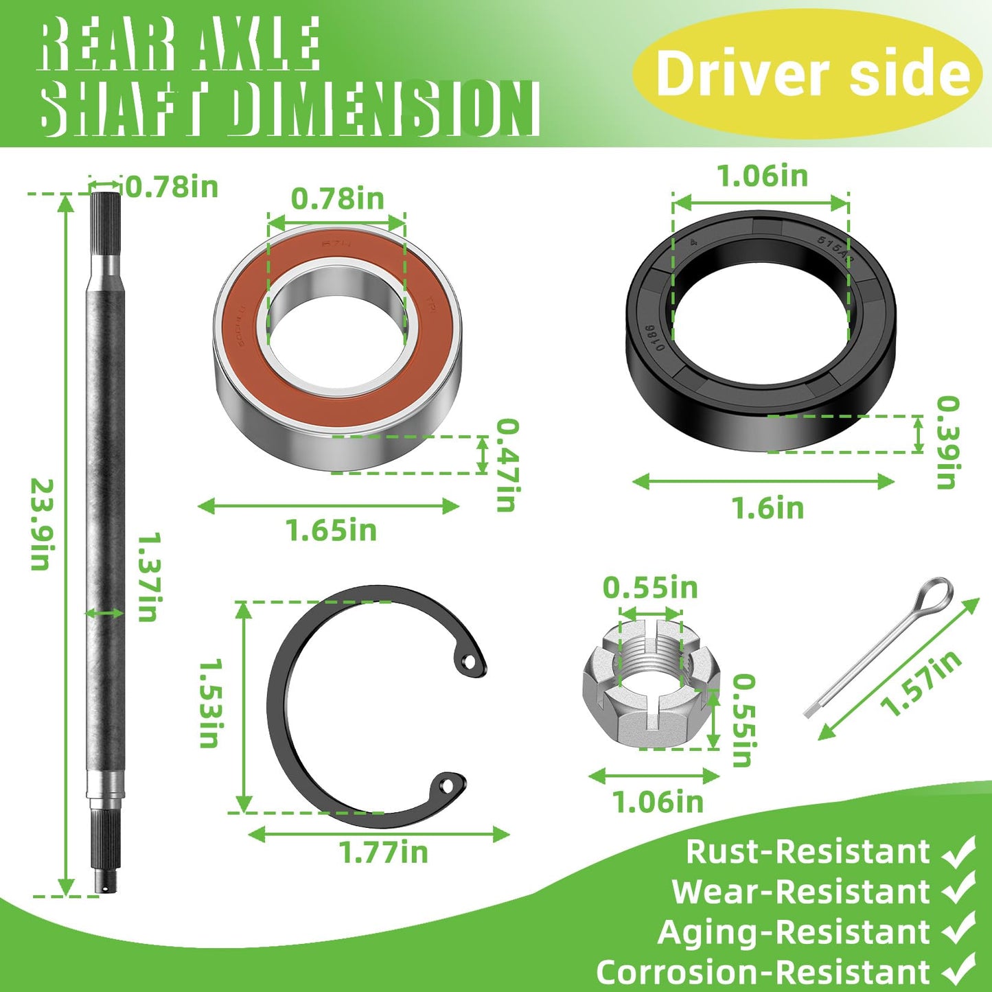 DRIVE UP Golf Cart Rear Splined Axle Shaft for EZGO TXT Electric 1994-2013 Driver Side OEM 20377-G11