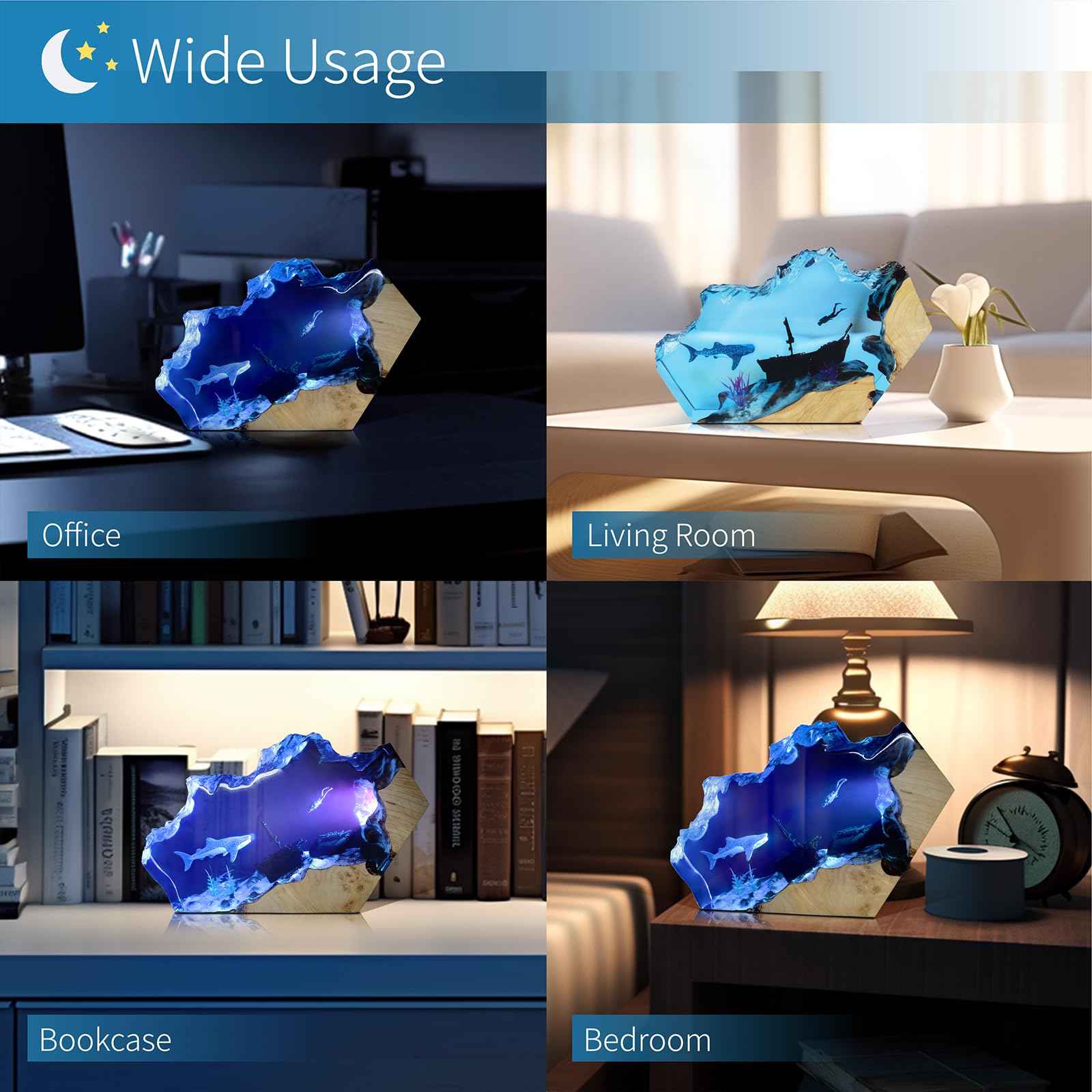 eletriace Epoxy Resin Lamp, Ocean Night Light,Artistry Home Decor Bedside Nightlight, Unique Resin Lighting, Nightstand Decorations for Bedroom, Suitable for Holidays(Sunken Boat)