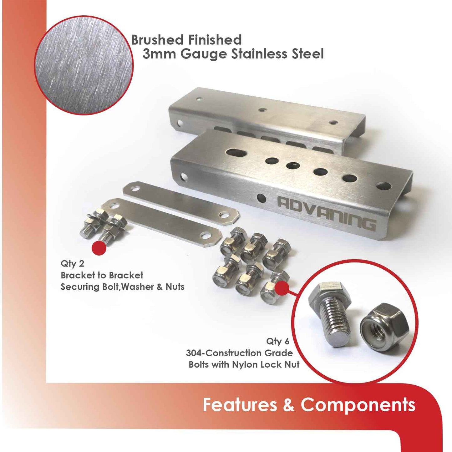 ADVANING Universal Roof Mount Bracket for Retractable Awnings, Premium Quality 3mm Gauge Brushed Stainless Steel, ZAW-RM-BRK