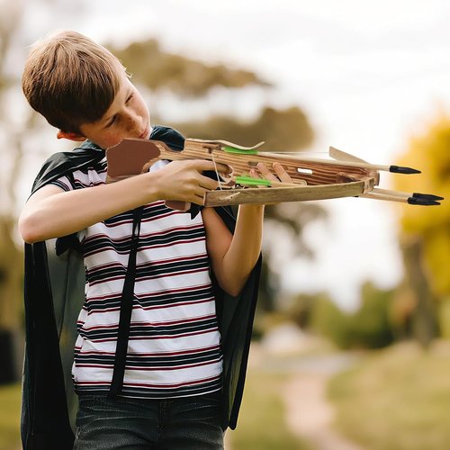 Crossbow Toy Set - Handmade Wooden Arrows & Quiver | Archery Prop for Kids' Costume Play, Green