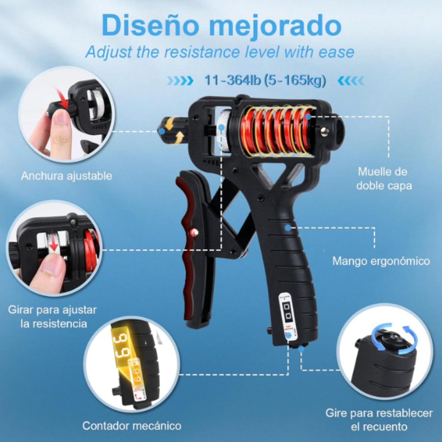 Grip strength trainer, forearm exerciser, Adjustable resistance 10-360 pounds (5-160 kilograms),Hand gripper strengthener can quickly strengthen the wrist, forearm and fingers, which is helpful for hand treatment and strength recovery