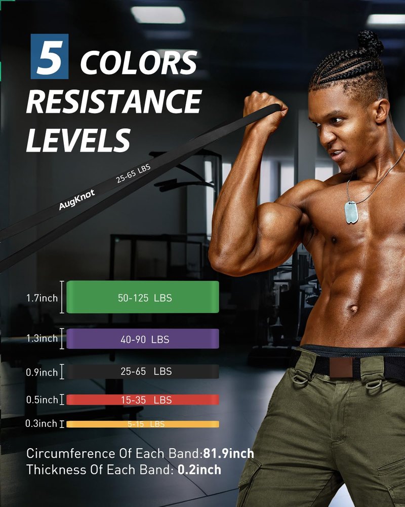 AugKnot Resistance Bands for Working Out: 5-Levels Exercise Bands Set - Pull Up Assistance Elastic Silicone - Physical Therapy/Training/Stretching- Home Gym for Women and Men