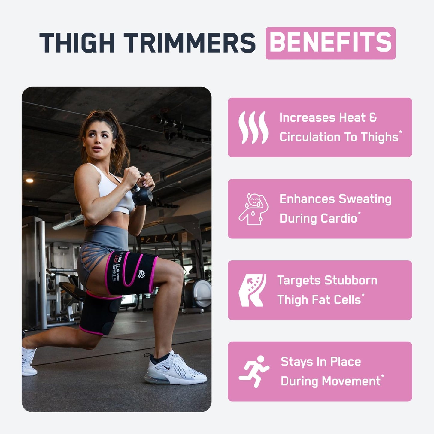 SteelFit Thigh Trimmers for Women & Men – Latex-Free Neoprene Thigh Slimmer Trainer Wraps for Increased Circulation, Heat & Sweat - Adjustable Non-Slip Fit, Moisture-Wicking Lining - On Size Fits Most