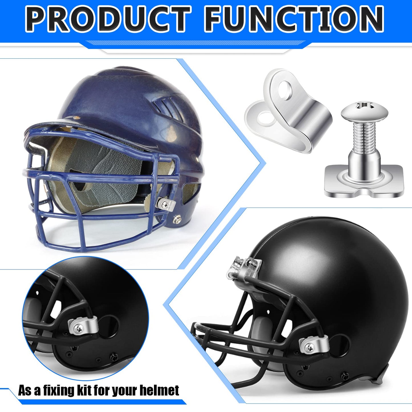 Fabbay 32 Pcs Football Helmet Repair Kit Football Helmet Hardware Kit R Shape Visor Clips Screws Nuts with Rubber Gaskets for Hockey Baseball Sports