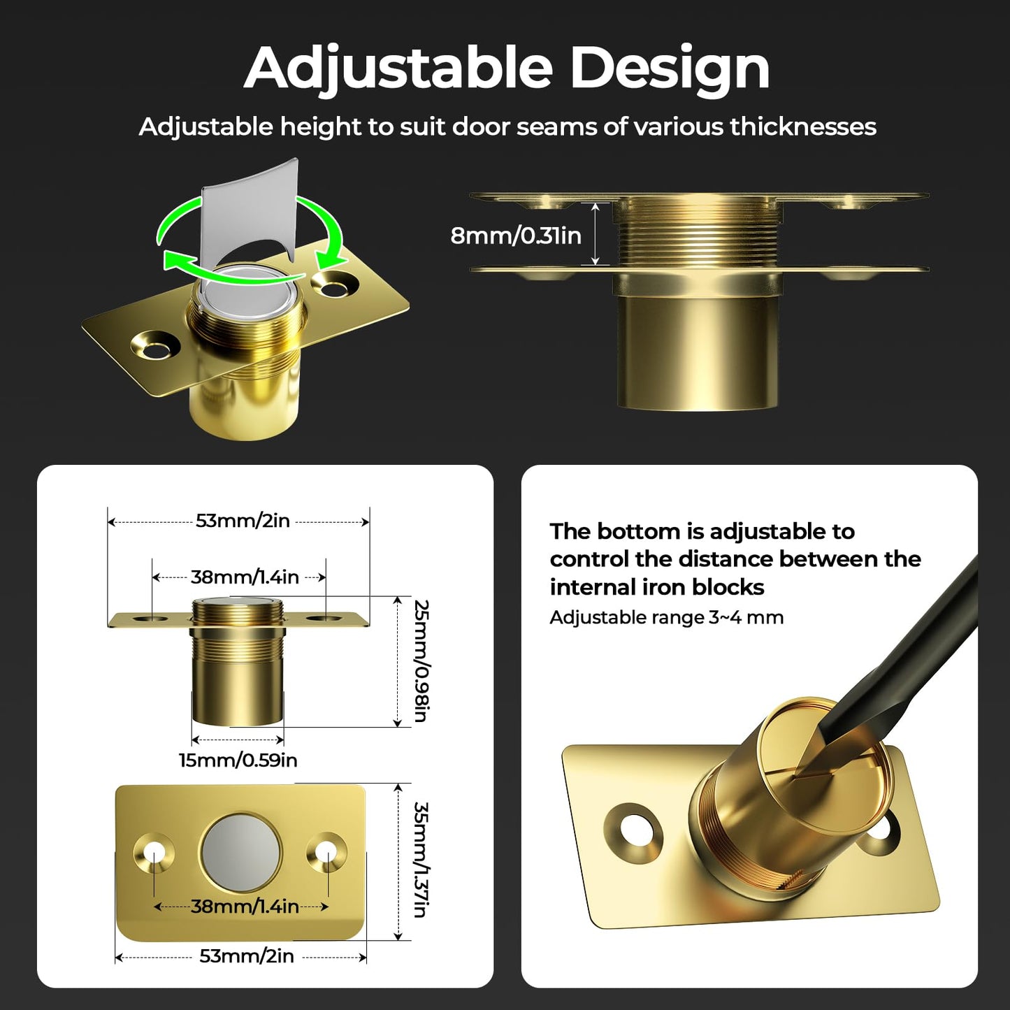 Tonitrui Silent Door Ball Catch, Adjustable Strong Magnet Door Catch,Using Completely noiseless,Perfectly Replacing The Old Ball Catch(Gold 2 Pack, Upgraded Version)