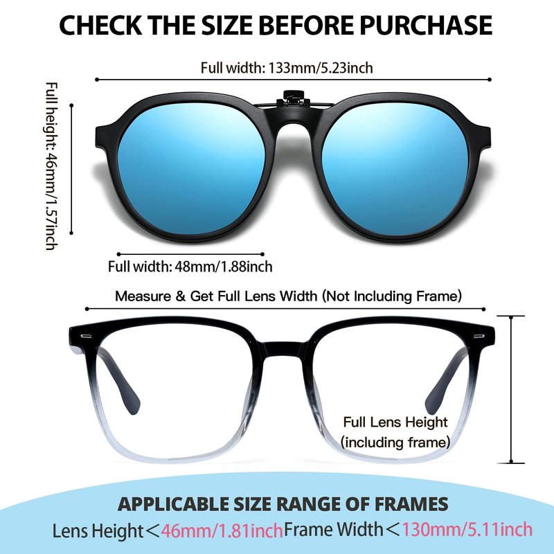 Trysee 2Pack Clip on Sunglasses Over Prescription Glasses for Boys Girls Polarized Flip Up TS-CO-8801